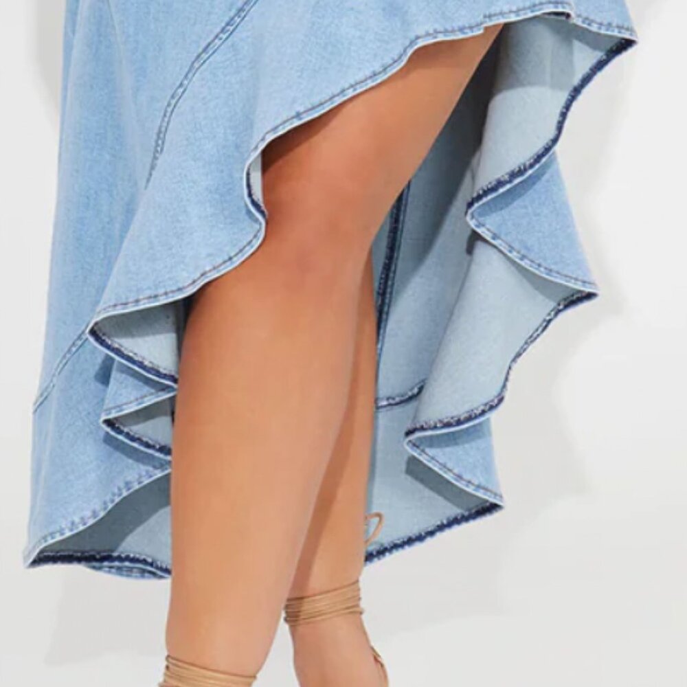 Denim Maxi Dress with Ruffle hem - Picture 3 of 9